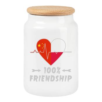 100 % amitié entre la Chine et la Pologne - Boîte à biscuits avec couvercle en bois - blanc - Devant