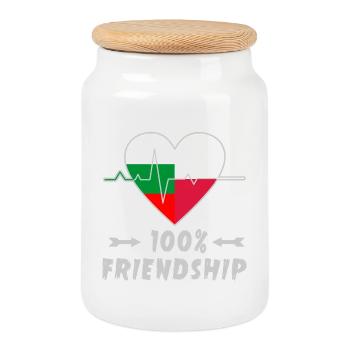 Bulgaria and Poland 100% friendship - Cookie Jar with Wooden Lid - white - Front