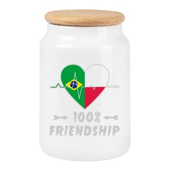 Brasilien und Polen 100% Freundschaft - Keksdose mit Holzdeckel - Weiß - Vorne