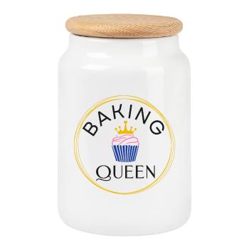 Baking Queen customizable - Cookie Jar with Wooden Lid - white - Front