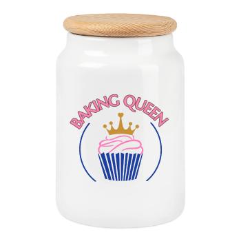 Baking Queen customizable - Cookie Jar with Wooden Lid - white - Front