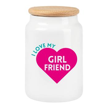 J’ADORE MA COPINE ! personnalisable - Boîte à biscuits avec couvercle en bois - blanc - Devant