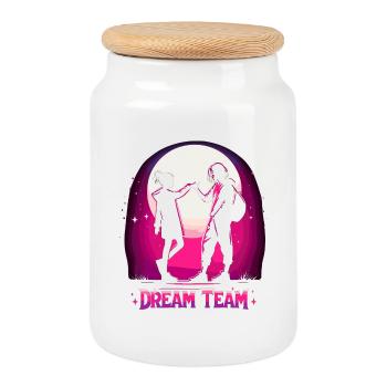 Mother and daughter cool dream team team gift - Cookie Jar with Wooden Lid - white - Front