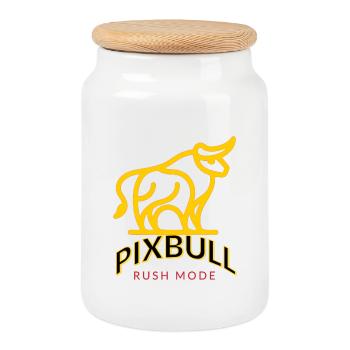 PIXBULL - Gaming & Streetwear Bull - Keksdose mit Holzdeckel - Weiß - Vorne