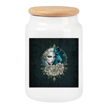 L’harmonie des éléments, la femme au lion. - Boîte à biscuits avec couvercle en bois - blanc - Devant