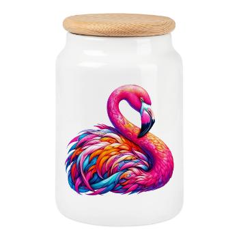 Flamingo - Cookie Jar with Wooden Lid - white - Front