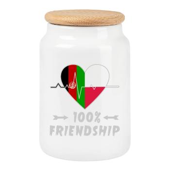 Afghanistan and Poland 100% friendship - Cookie Jar with Wooden Lid - white - Front