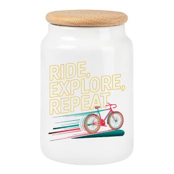 Ride Explore Repeat - Boîte à biscuits avec couvercle en bois - blanc - Devant