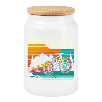 Ride Explore Repeat Adventure - Cookie Jar with Wooden Lid - white - Front