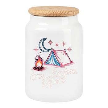 Camp Explore Repeat - Cookie Jar with Wooden Lid - white - Front