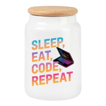 Dormir, manger, coder, répéter - Boîte à biscuits avec couvercle en bois - blanc - Devant