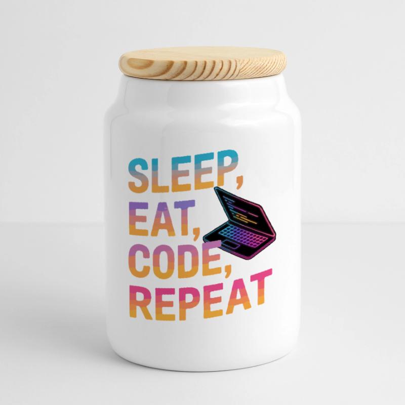 Dormir, manger, coder, répéter Boîte à biscuits avec couvercle en bois