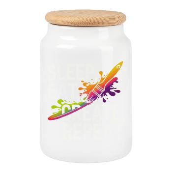 Sleep Eat Create Repeat - Cookie Jar with Wooden Lid - white - Front