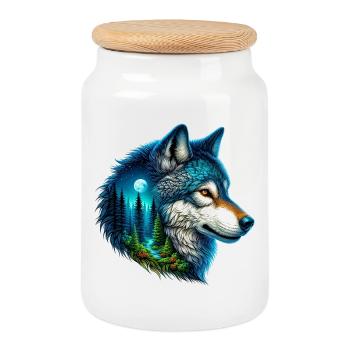 Wolf - Keksdose mit Holzdeckel - Weiß - Vorne