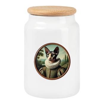 Portrait d’un chat sphynx de style Renaissance - Boîte à biscuits avec couvercle en bois - blanc - Devant