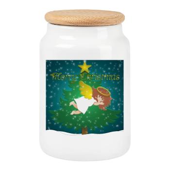 Sleeping Angel - Cookie Jar with Wooden Lid - white - Front
