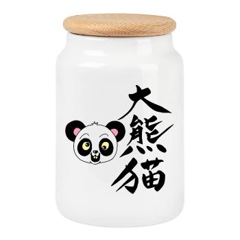 Kawaii Manga Panda - Cookie Jar with Wooden Lid - white - Front