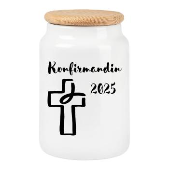 Confirmation candidate 2025 Fish dives into the cross - Cookie Jar with Wooden Lid - white - Front