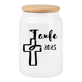 Baptism 2025 Fish Dips in Cross Baptism Gift - Cookie Jar with Wooden Lid - white - Front
