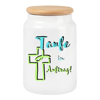 Baptism on behalf of the fish dips into the cross Baptismal feast - Cookie Jar with Wooden Lid - white - Front