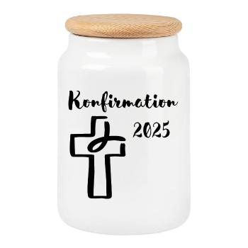 Confirmation 2025 Poissons plongent dans la croix - Boîte à biscuits avec couvercle en bois - blanc - Devant