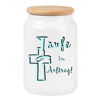 Baptism on behalf of Kontrast Fish dips into the cross - Cookie Jar with Wooden Lid - white - Front