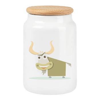 Illustration joyeuse d’une vache tibétaine. - Boîte à biscuits avec couvercle en bois - blanc - Devant