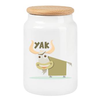 Illustration joyeuse et colorée d’un yak - Boîte à biscuits avec couvercle en bois - blanc - Devant