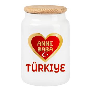 TURKISH PARENTS TÜRKIYE ANNE BABA - Cookie Jar with Wooden Lid - white - Front