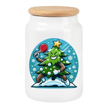 Table Tennis Christmas Tree Costume Christmas Tree - Cookie Jar with Wooden Lid - white - Front