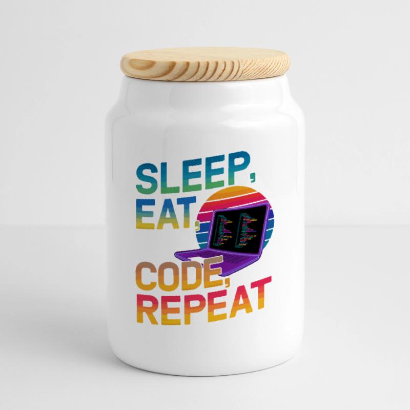 Sleep Eat Code Repeat Gift pour Coder Boîte à biscuits avec couvercle en bois