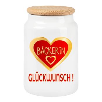 GLÜCKWUNSCH BÄCKERIN BACKEN - HERZ - Keksdose mit Holzdeckel - Weiß - Vorne