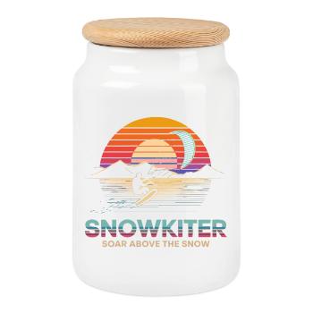 Conception d’aventure de snowboard au coucher du soleil - Boîte à biscuits avec couvercle en bois - blanc - Devant