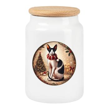 Christmas Portrait with Sphynx - Cookie Jar with Wooden Lid - white - Front