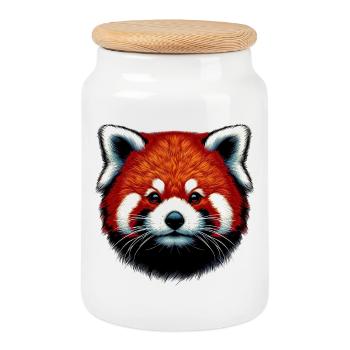 Red panda - Cookie Jar with Wooden Lid - white - Front