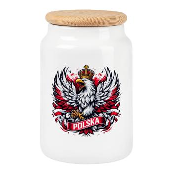 Pologne Polska aigle emblème drapeau drapeau cadeau - Boîte à biscuits avec couvercle en bois - blanc - Devant