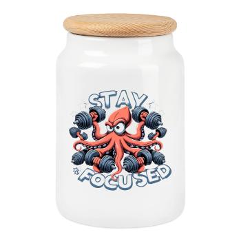 Focus Octopus Octopus Funny Gym Fitness Gift - Cookie Jar with Wooden Lid - white - Front