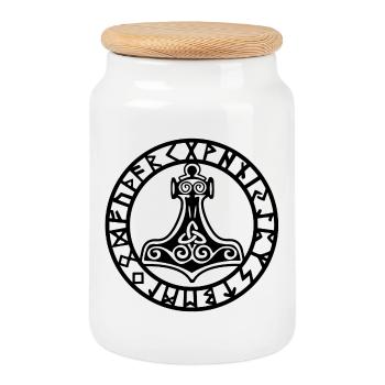 Marteau viking noir - Boîte à biscuits avec couvercle en bois - blanc - Devant