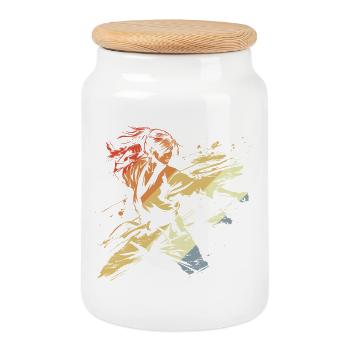 Karatéka Féminine Rétro - Boîte à biscuits avec couvercle en bois - blanc - Devant