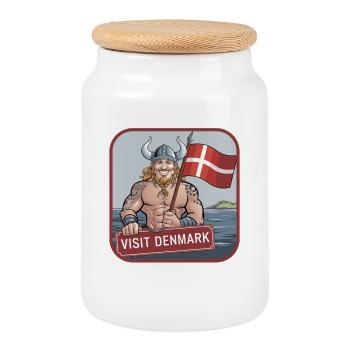 Visit Denmark Wikinger Dannebrog Dänemark Urlaub - Keksdose mit Holzdeckel - Weiß - Vorne