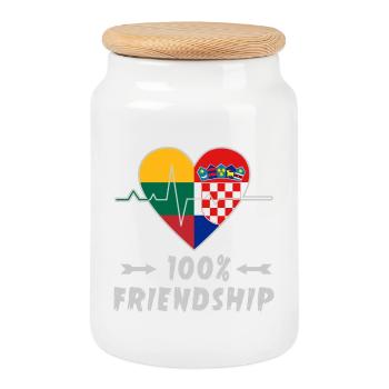 Litauen und Kroatien 100% Freundschaft - Keksdose mit Holzdeckel - Weiß - Vorne