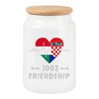 Ungarn und Kroatien 100% Freundschaft - Keksdose mit Holzdeckel - Weiß - Vorne