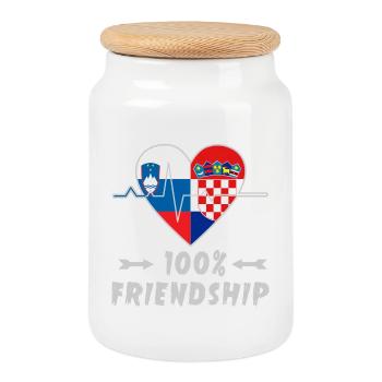 Slovenia and Croatia 100% friendship - Cookie Jar with Wooden Lid - white - Front