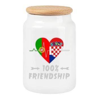 100 % amitié entre le Portugal et la Croatie - Boîte à biscuits avec couvercle en bois - blanc - Devant