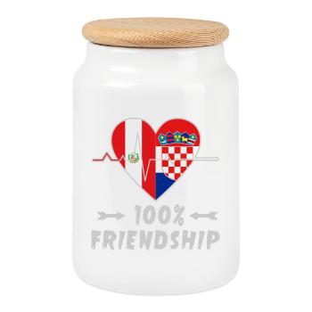 Peru and Croatia 100% friendship - Cookie Jar with Wooden Lid - white - Front