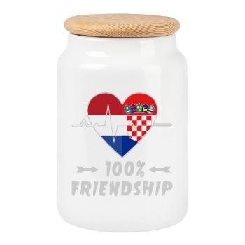 Netherlands and Croatia 100% friendship - Cookie Jar with Wooden Lid - white - Front