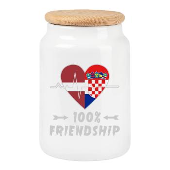 Lettland und Kroatien 100% Freundschaft - Keksdose mit Holzdeckel - Weiß - Vorne