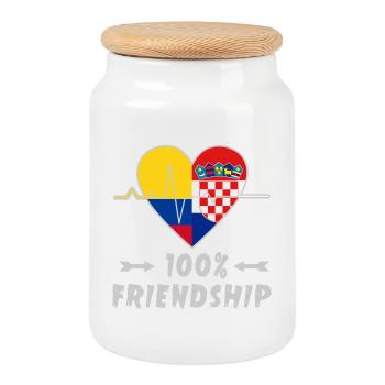Kolumbien und Kroatien 100% Freundschaft - Keksdose mit Holzdeckel - Weiß - Vorne