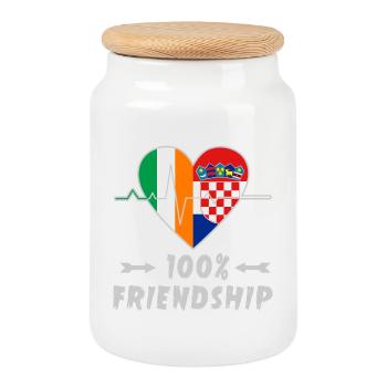 Irland und Kroatien 100% Freundschaft - Keksdose mit Holzdeckel - Weiß - Vorne