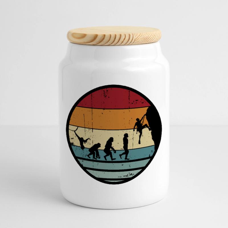 Evolution Climber Retro Circle Cookie Jar with Wooden Lid